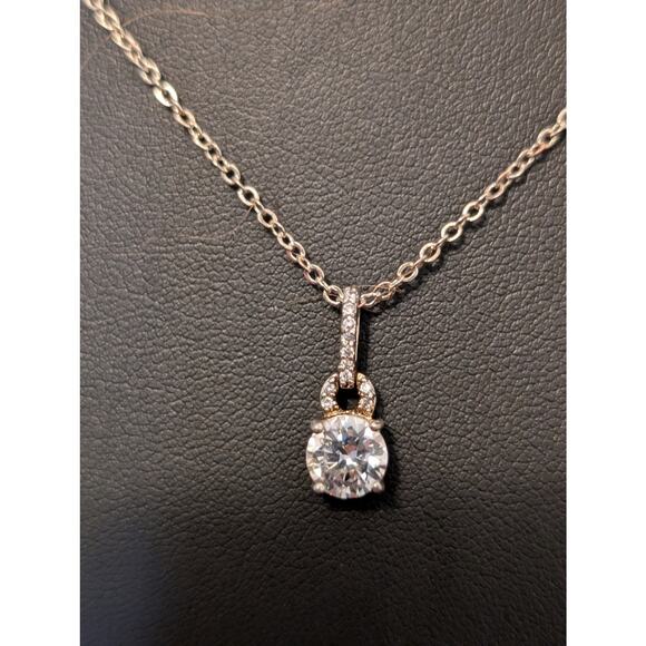 Vintage Silver Tone CZ Solitaire 18" Necklace - Picture 2 of 7